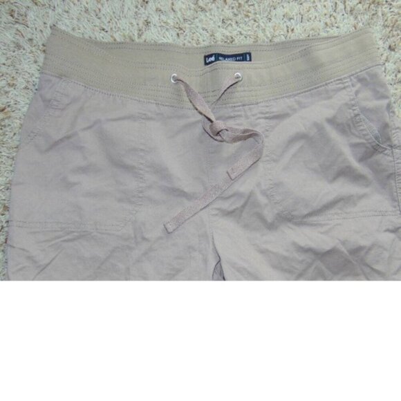 Womens Crop Pants 10 Lee Khaki Elastic Waist Adjust Leg Pull On Relaxed Pants - Picture 2 of 5